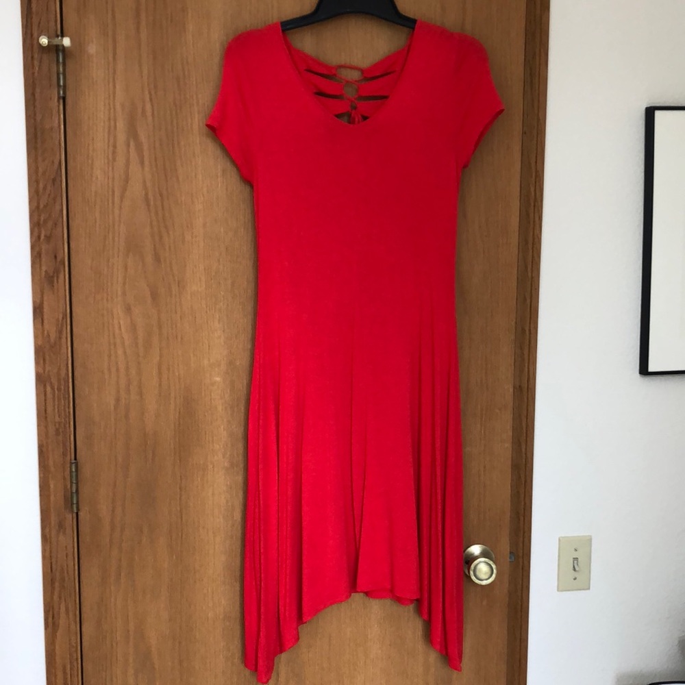 Red dress with back lace up by Chicos